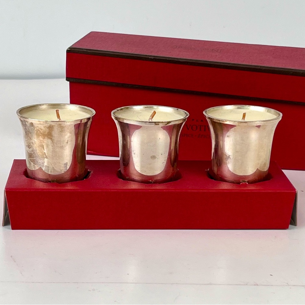 2005 Restoration Hardware Votive Candle Set of 3 Silver Plate Holiday Spice